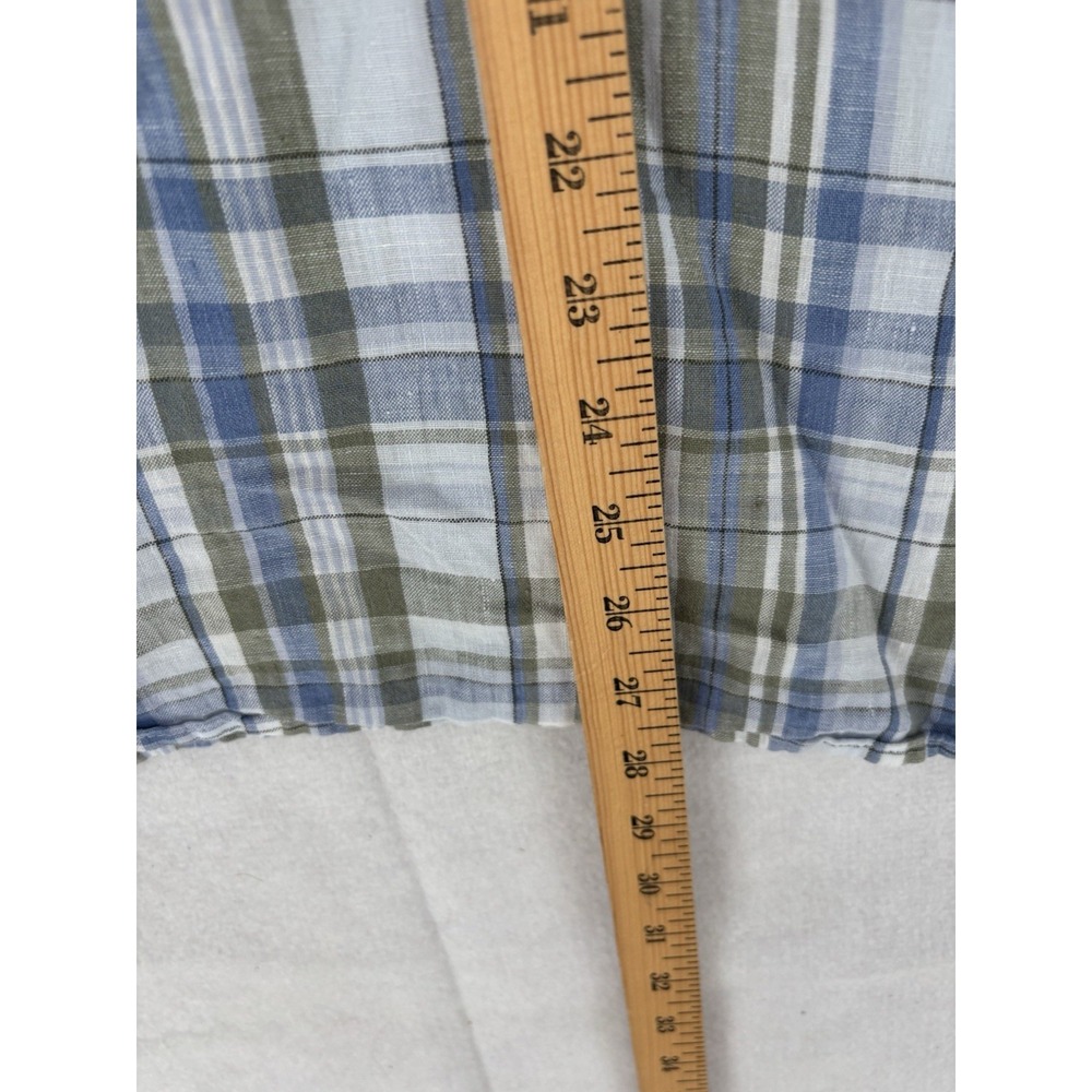 J Jill Love Linen Button Up Plaid Popover Tunic Shirt L 💯 Linen Roll Tab Sleeve - Picture 8 of 14